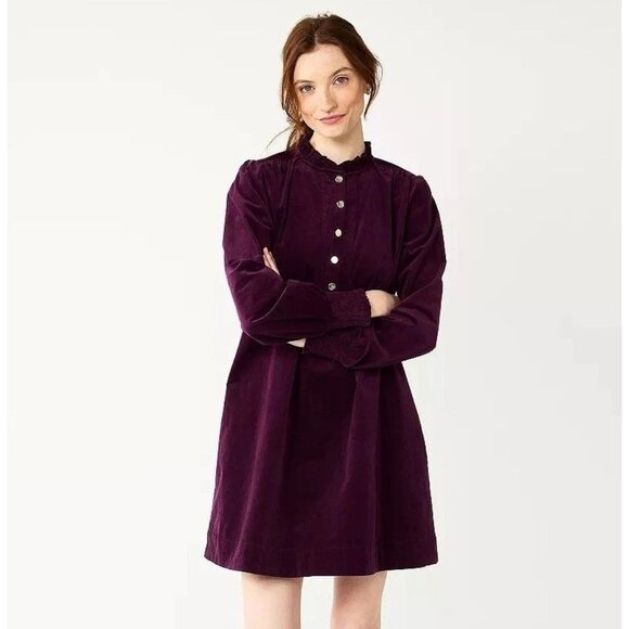 Draper James Dresses & Skirts - Draper James RSVP Women's Small Purple Wine Corduroy Scalloped Mini Dress